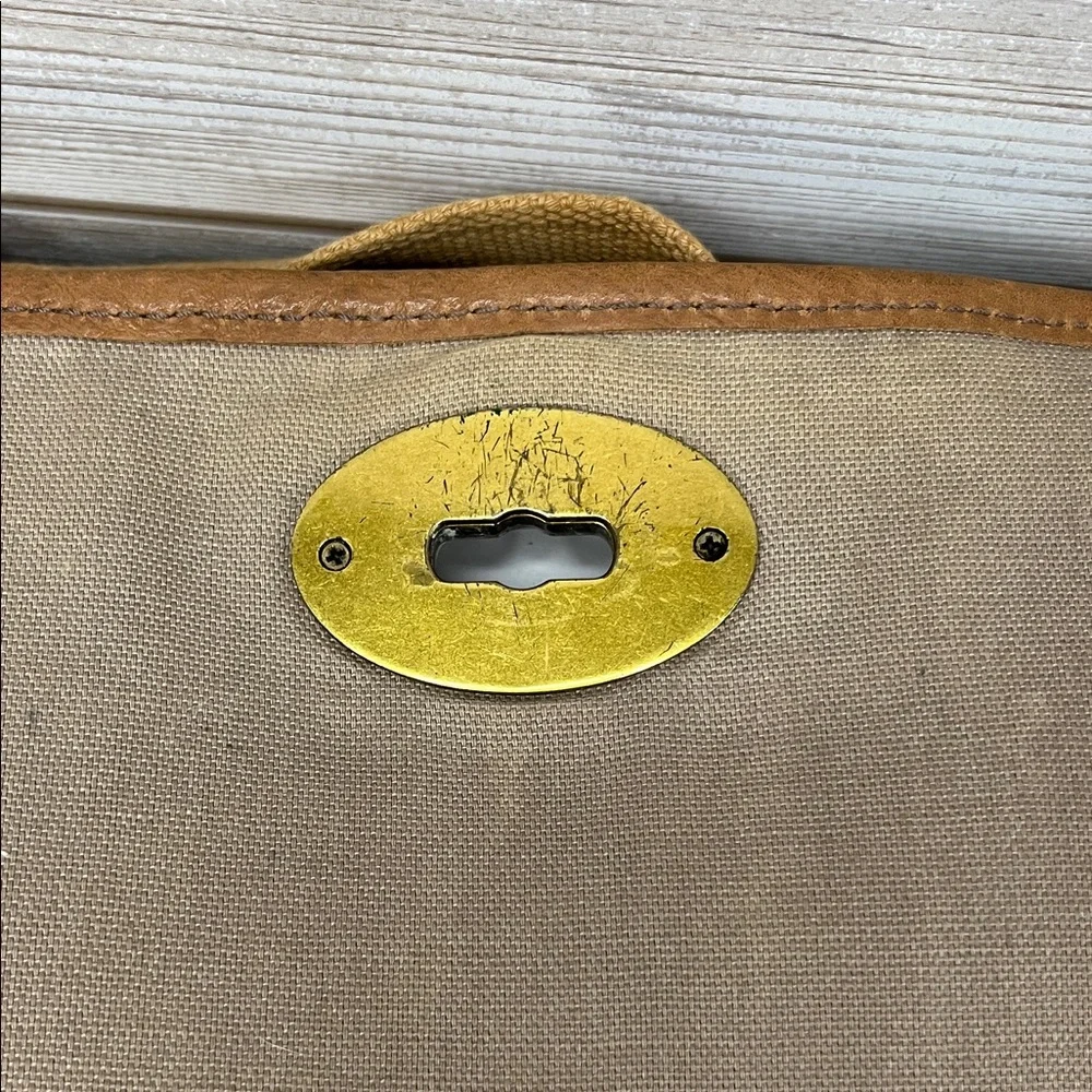 Fossil Cognac Brown Leather Messenger Bag with Brass Hardware